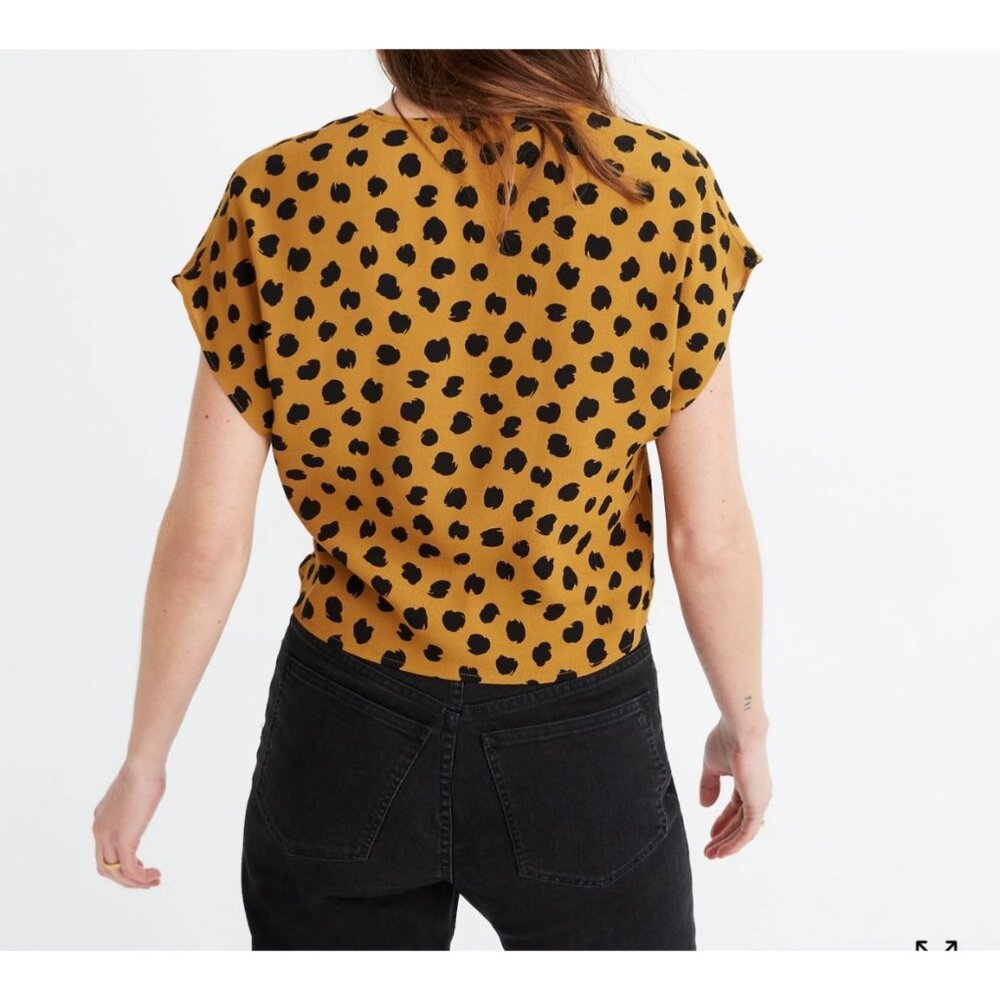 Madewell Mustard Yellow Polka Dot Wrap Blouse - Picture 2 of 11